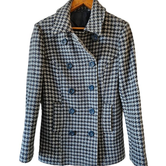 🍋 Reitmans Blue Houndstooth Wool Peacoat - Picture 10 of 11